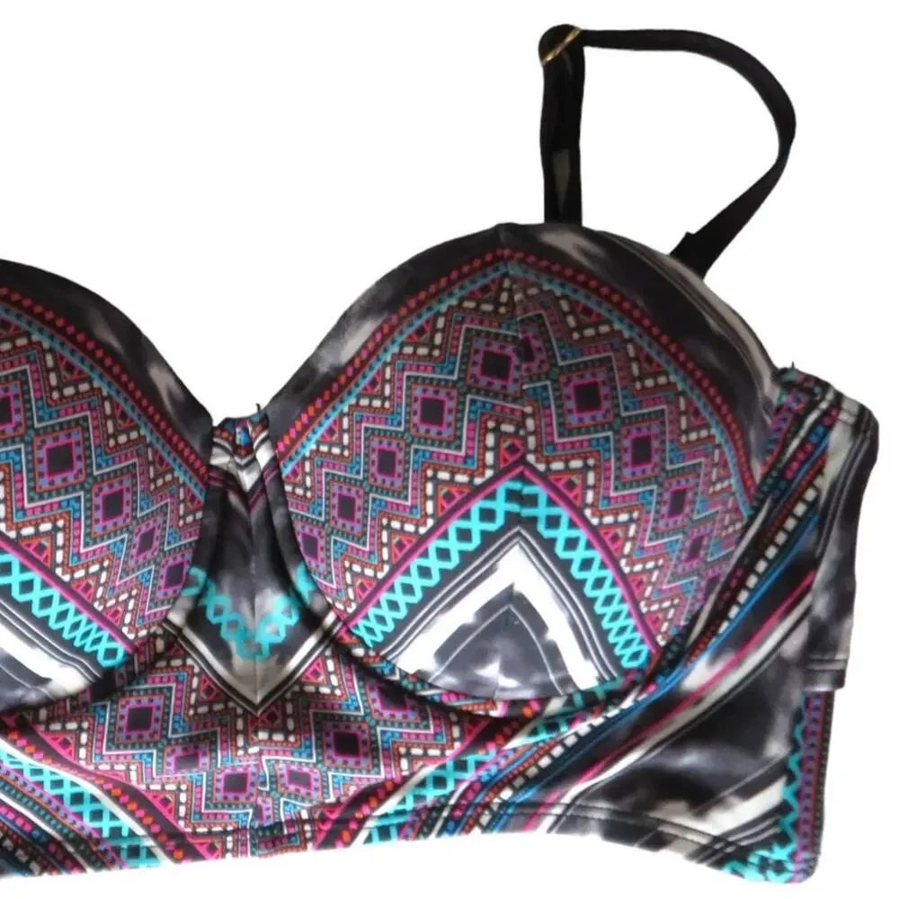 Kenneth Cole Bikini Top Bathing Suit Adj Straps Colorful Beach Summer Sz Small 4